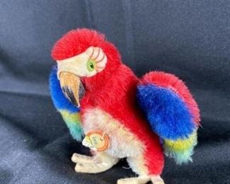 Vintage Steiff LORA Red Macaw Parrot Stuffed Plush Bird