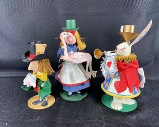 Folk Art Alice in Wonderland Whimsical Figurine Candlestick Holders