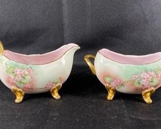 Pink Floral LIMOGES France Cream Sugar Set