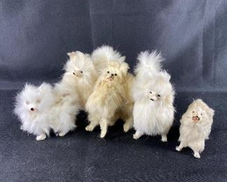Set of 5 Vintage Ermine Fur Covered Dog Figurines