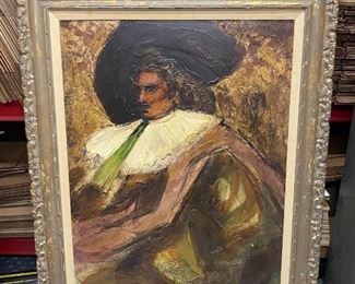 Vintage Italian Soldier Musketeer Oil Painting