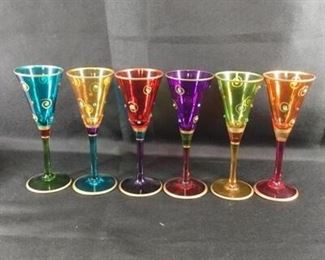 6 Decorative Colorful Champagne Cordial Glasses