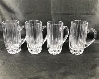 Set of 4 Glass Ribbed Etched Beer Mugs