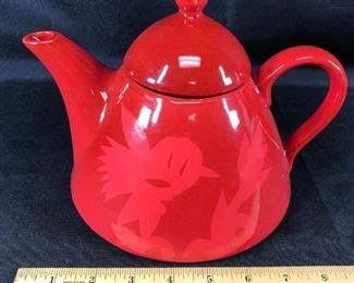 Red Abstract Design Ceramic Teapot