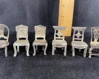 Cast Metal Pewter Aluminum Miniature Unpainted Chairs