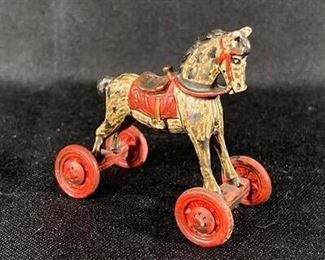 Miniature Painted Cast Metal Ride On Horse