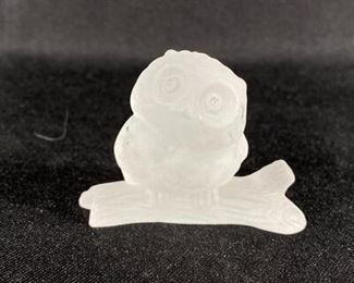 Miniature Frosted Lead Crystal Owl Figurine
