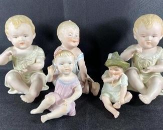 Set of 5 Bisque Piano Baby Ceramic Figurine Children