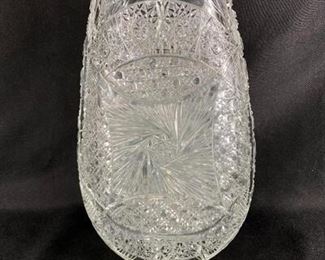 Large Sawtooth Edge Cut Crystal Flower Vase Signed
