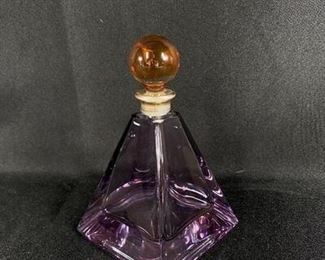 Purple Gold Pyramid Shaped Glass Perfume Bottle