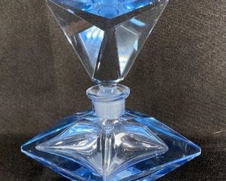 Bright Blue Glass Prism Cut Perfume Bottle