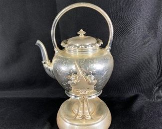 White Metal Tilting Tea Pot with Warming Stand
