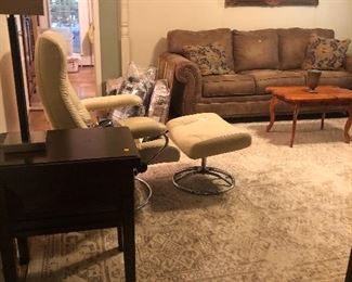 Cream Leather Chair and Ottoman 