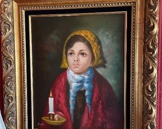 Fanti painting of girl holding a candle
