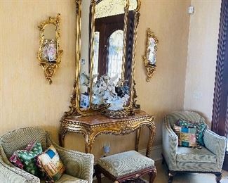 $1,200
ORNATE GOLD HALLWAY TABLE WITH MIRROR
52”L x 17”D x 103”H