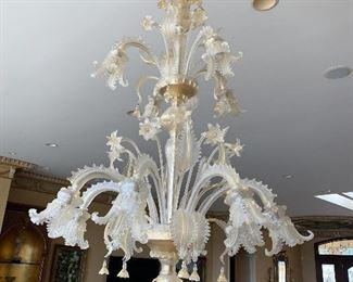 $3,500
CLEAR AND GOLD GLASS CHANDELIER 
80” LONG x 42”DIA
AND 
2 CLEAR AND GOLD GLASS SCONES 
24”L x 19”W
RETAIL $7,000