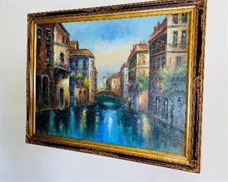 $400
VENICE BOAT SCENE OIL PAINTING 
55.5”L x 43.5” x 3”D
