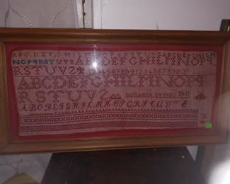 1900s French Red Thread ....sampler 25\13 in. 250.00