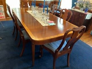Inlaid Dining Table $800 Hickory Chair Queen Anne Chairs (8) $800