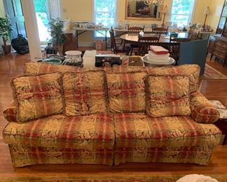 #21	Alexvele brand gold red green button back sofa 85 wide 	 $100.00 
