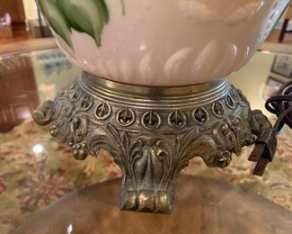 #25	peach rose gone with wind lamp  22.5tall	 $75.00 
