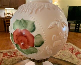 #25	peach rose gone with wind lamp  22.5tall	 $75.00 

