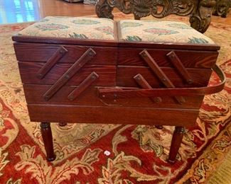 #27	sewing box with tapestry on top  20x 10x17 	 $30.00 
