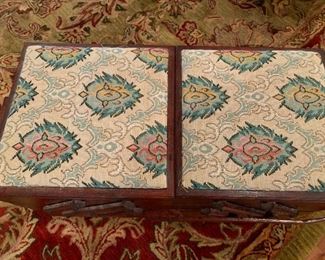 #27	sewing box with tapestry on top  20x 10x17 	 $30.00 
