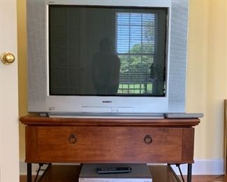 #35	tv stand w 2 drawer and metal legs 39xx20x23	 $65.00 
