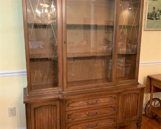#50	china cabinet 3 drawers 2 door bottom 1 gold/glass door 2 piece 58x17x74	 $125.00 
