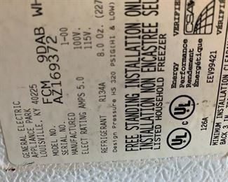 #55	GE freezer chest  model fcm9dab  41x21x34	 $175.00 
