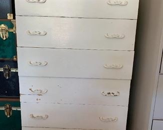 #56	white painted 5 drawer chest 32x19x49 	 $125.00 
