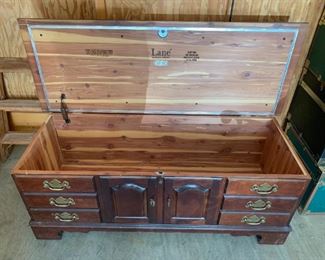 #59	Lane cedar chest with tapestry top green and beige floral 48x18x22	 $125.00 
