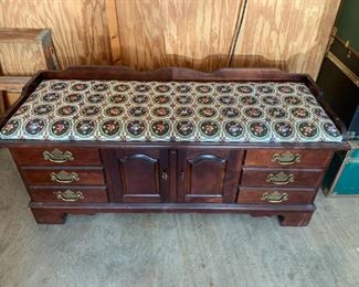 #59	Lane cedar chest with tapestry top green and beige floral 48x18x22	 $125.00 
