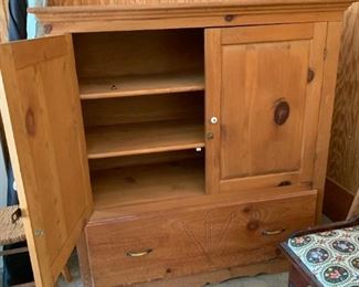 #60	pine cabinet with 1 drawer and shelves and 2 door 47x19x49	$75 
