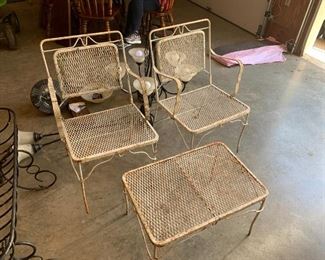 #66	metal (2) white metal chairs and table 24x16x14 as is bent	 $40.00 
