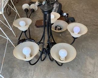#69	5 light chandelier black 27 tall 	 $65.00 
