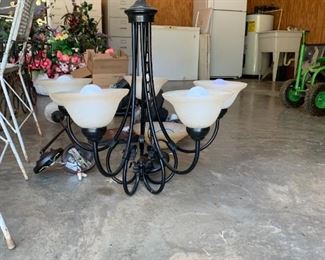 #69	5 light chandelier black 27 tall 	 $65.00 
