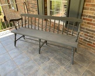 #75	(2) gray painted 60 inches long bench as is "wabble " 2@ 35 ea.	 $70.00 
