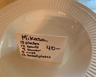 #80	Mikasa  white china13 plates 12 bowls, 9 saucer, 5 cups 12 salad	 $40.00 
