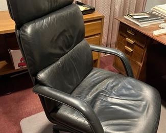 Chair Office High Back Black Leather w Wheels