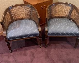 Office 3  Chairs Blue Fabric w Cane Back