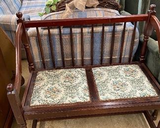 Mahogany Victorian Bench with Tapestry Seats