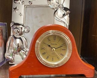 Mantel Clock Quartz, Baby Album Silver Plate 