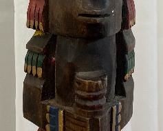 Hand Carved Aztec Carved Figurine on Wood Hand Painted