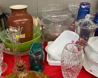 Assorted Serving Dishes and Household Decor