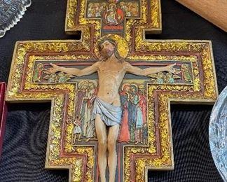 Highly Decorated Gold Leafing Cross, Pewter Football