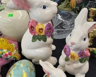 Assorted Easter Decor, Ceramic Bunny Family