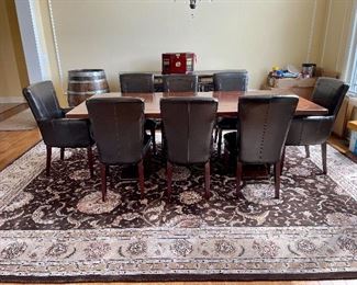 Dining Room Table and Eight Leather Chairs
