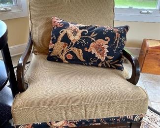 Pair Open Armchairs with Decorative Throw Pillows